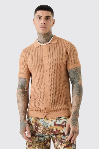 Tall Open Stitch Short Sleeve Knitted Shirt In Taupe - - L - boohooMAN - Modalova