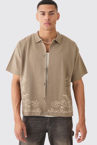 Boxy Jacquard Knit Abstract Detail Shirt In Taupe - - XL - boohooMAN - Modalova