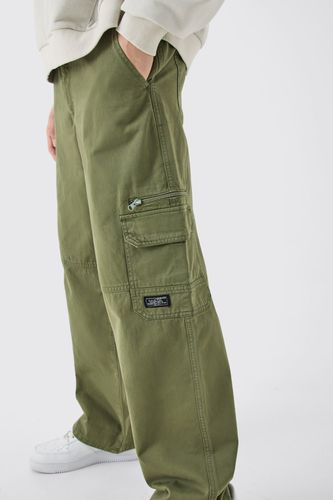 Fixed Waist Cargo Zip Trouser With Woven Tab - - M - boohooMAN - Modalova