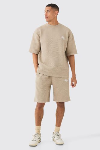 Oversized Quilted Herringbone T-shirt And Short Set - - XL - boohooMAN - Modalova