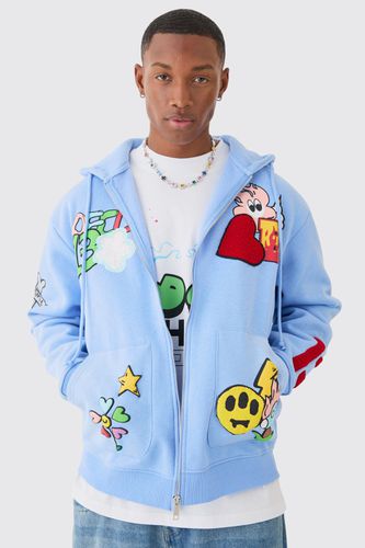 Oversized Zip Through Embroidered Spray Hoodie - - M - boohooMAN - Modalova