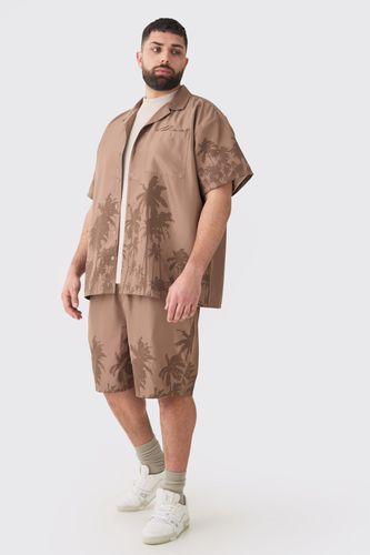 Plus Soft Twill Palm Hem Oversized Boxy Shirt & Short Set - - 4XL - boohooMAN - Modalova