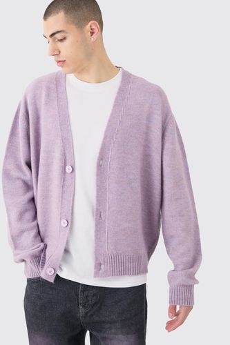 Boxy Brushed Knit Cardigan In Lilac - - XL - boohooMAN - Modalova