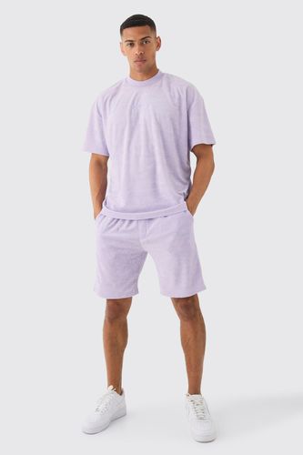Oversized Extended Neck Towelling T-shirt & Shorts Set - - L - boohooMAN - Modalova
