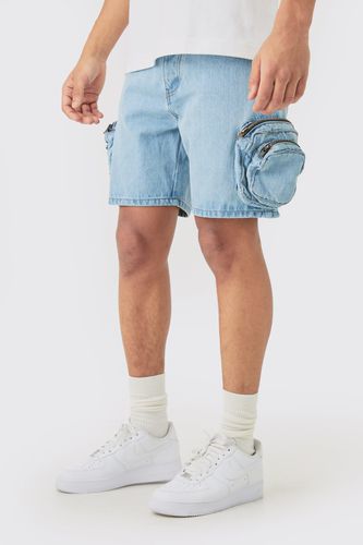 Slim Fit 3d Cargo Pocket Denim Shorts In Light - 34 - boohooMAN - Modalova