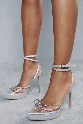 Womens Bow Diamante Platform Strappy Heels - - 7 - MISSPAP - Modalova