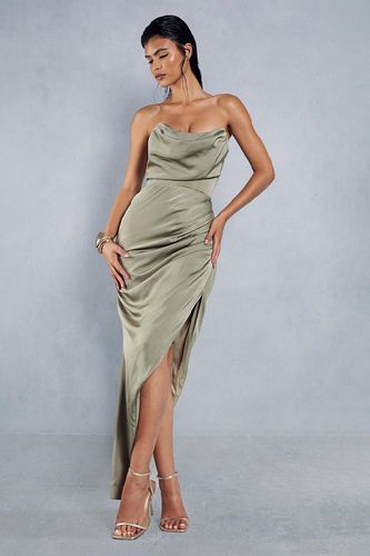 Womens Premium Satin Corseted Asymmetric Maxi Dress - - 10 - MISSPAP - Modalova