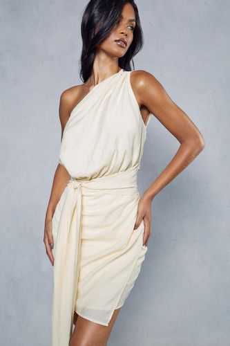 Womens Textured Linen Look Drape Detail Dress - - 6 - MISSPAP - Modalova