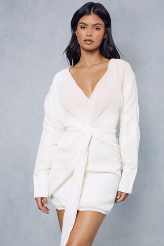 Womens Textured Crinkle Twist Front Plunge Shirt Dress - - 10 - MISSPAP - Modalova