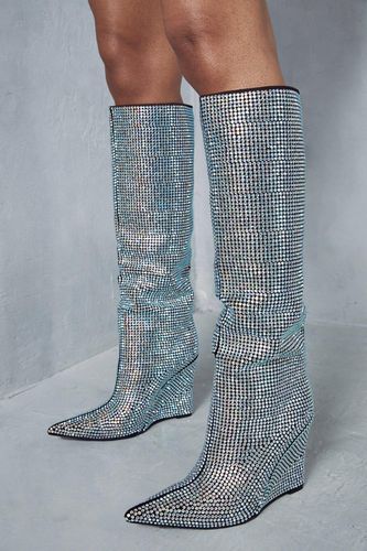 Womens Premium Diamante Knee High Wedged Boots - - 3 - MISSPAP - Modalova