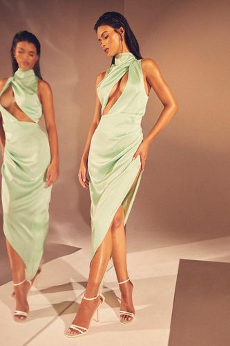 Womens Premium Satin Grown On Neck Draped Midi Dress - - 10 - MISSPAP - Modalova
