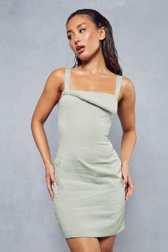 Womens Linen Square Neck Foldover Bodycon Mini Dress - - 10 - MISSPAP - Modalova