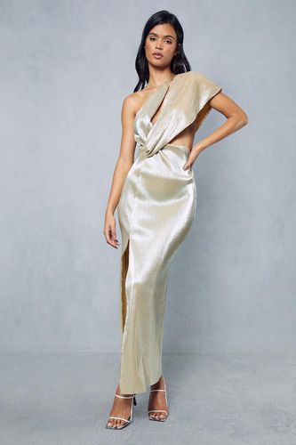 Womens Metallic Plisse Asymmetric Twist One Shoulder Maxi Dress - - 6 - MISSPAP - Modalova