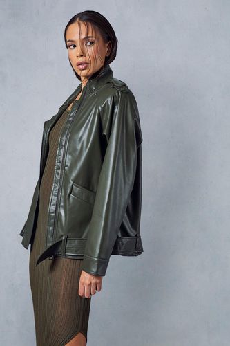 Womens Panelled Detail Leather Look Biker Jacket - - 12 - MISSPAP - Modalova