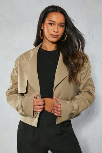 Womens Structured Shoulder Cropped Trench Coat - - 10 - MISSPAP - Modalova