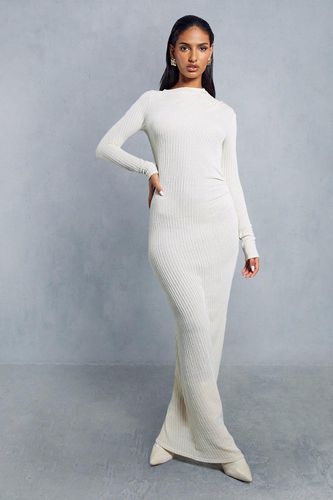 Womens Contrast Rib Asymmetric Neck Maxi Dress - - 12 - MISSPAP - Modalova