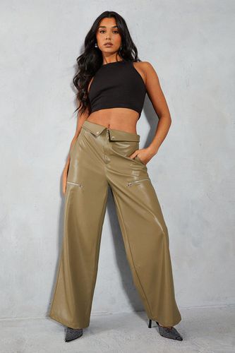 Womens Leather Look Fold Over Cargo Trousers - - 10 - MISSPAP - Modalova