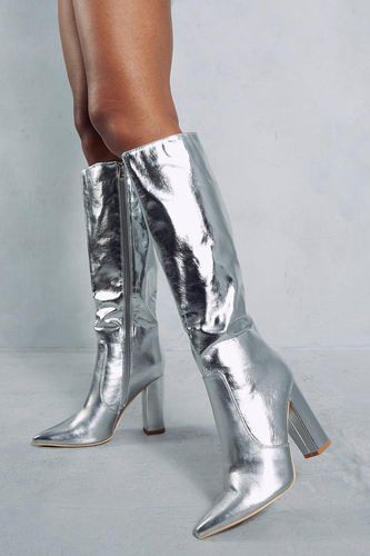 Womens Leather Look Metallic Knee High Boots - - 3 - MISSPAP - Modalova