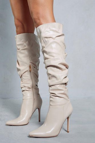 Womens Leather Look Ruched Heeled Boots - - 3 - MISSPAP - Modalova