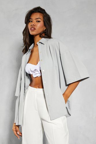 Womens Linen Look Oversized Short Sleeve Shirt - - 14 - MISSPAP - Modalova