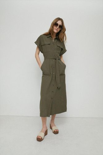 Womens Linen Mix Utility Pocket Midi Shirt Dress - - 10 - Warehouse - Modalova