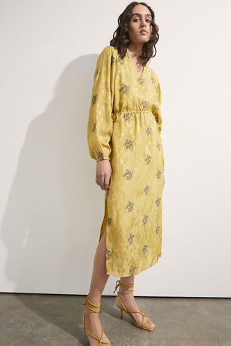 Womens Embroidered Floral V Neck Midi Dress - - 12 - Warehouse - Modalova