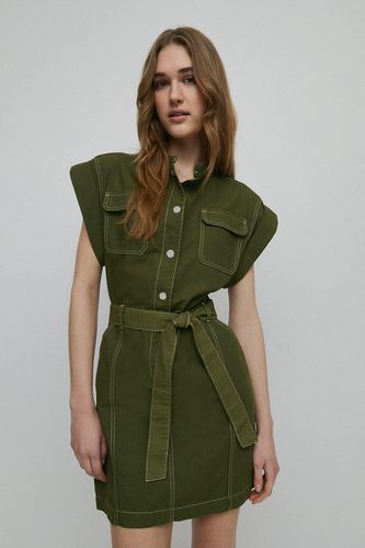 Womens Twill Belted Patch Pocket Mini Dress - - 12 - Warehouse - Modalova