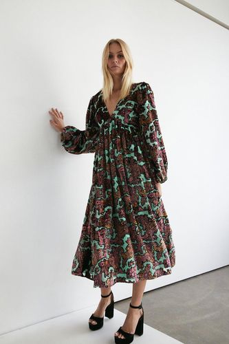 Womens Floral Devore Plunge Neck Midi Dress - - 10 - Warehouse - Modalova