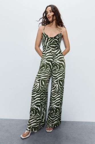 Womens Petite Animal Print Satin Cowl Jumpsuit - - 10 - Warehouse - Modalova