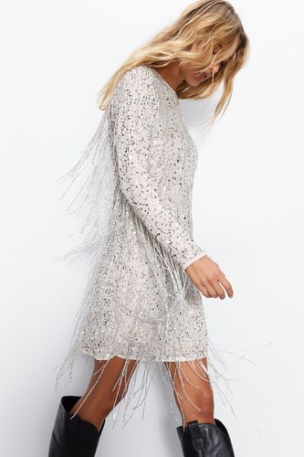 Womens Hand Embellished Fringe Tassel Mini Dress - - 10 - Warehouse - Modalova