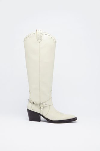 Womens Leather Stud Harness Knee High Cowboy Boot - - 5 - Warehouse - Modalova