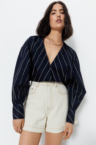 Womens Stripe Collared Crop Shirt - - 16 - Warehouse - Modalova