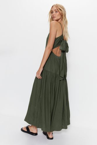 Womens Linen Tiered Bow Detail Maxi Dress - - 12 - Warehouse - Modalova
