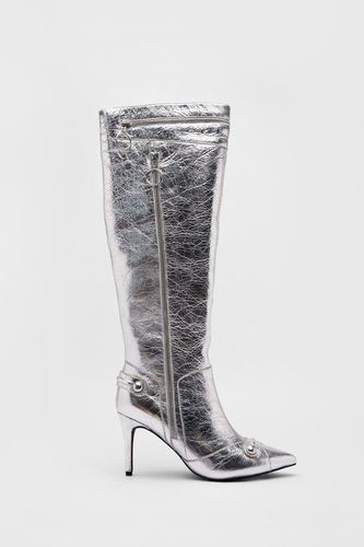 Womens Leather Metallic Zip & Stud Pointed Toe Knee High Boots - - 6 - Warehouse - Modalova