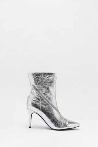 Womens Leather Metallic Zip & Stud Pointed Toe Ankle Boots - - 7 - Warehouse - Modalova