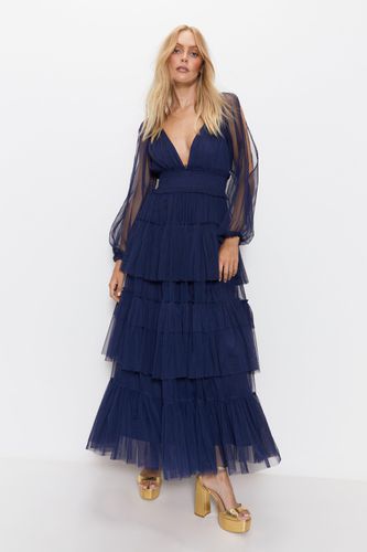 Womens Cold Shoulder Tulle Tiered Maxi Dress - - 10 - Warehouse - Modalova