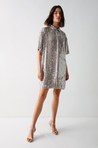 Womens All Over Sequin Shirt Dress - - 6 - Warehouse - Modalova