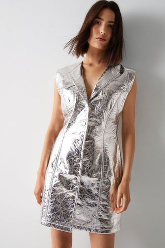 Womens Metallic Crackle Faux Leather Mini Dress - - 10 - Warehouse - Modalova