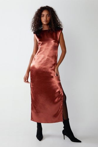 Womens Metallic Satin Column Shoulder Pad Midi Dress - - 10 - Warehouse - Modalova