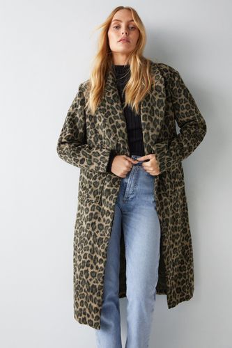 Womens Leopard Print Wool Look Coat - - L - Warehouse - Modalova