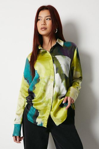 Womens Oversized Stripe Ombre Print Satin Shirt - - 10 - Warehouse - Modalova
