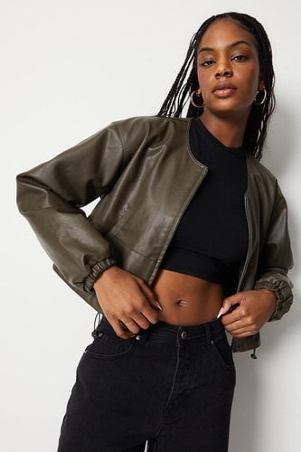 Womens Boxy Zip Through Faux Leather Jacket - - 10 - Warehouse - Modalova