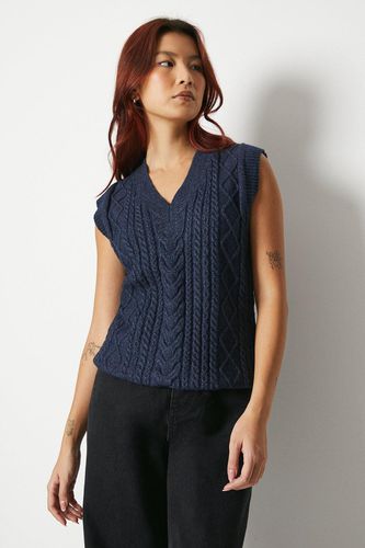 Womens Cable Knit V Neck jumper Vest - - L - Warehouse - Modalova