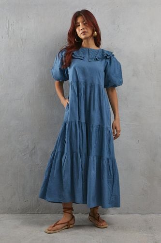 Womens Broderie Oversized Collar Poplin Midi Dress - - 10 - Warehouse - Modalova