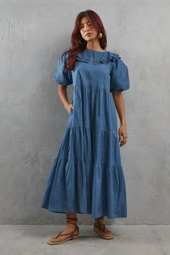 Womens Broderie Oversized Collar Poplin Midi Dress - - 12 - Warehouse - Modalova
