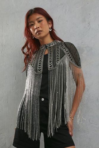Womens Premium Star Sequin Embellished Fringe Cape - - M/L - Warehouse - Modalova