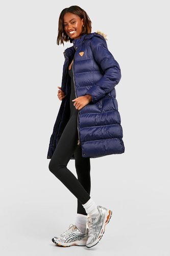 Womens Longline Padded Faux Fur Hooded Jacket - - 14 - boohoo - Modalova
