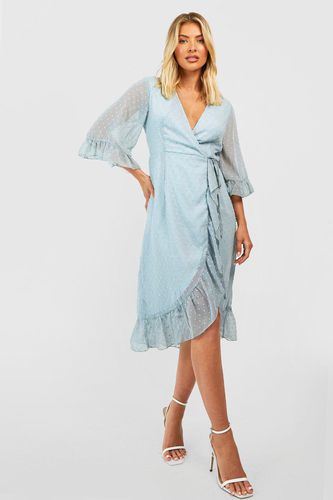 Womens Dobby Chiffon Wide Sleeve Midi Wrap Dress - - 12 - boohoo - Modalova