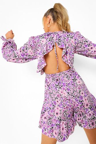 Womens Floral Tie Sleeve Open Back Playsuit - - 16 - boohoo - Modalova