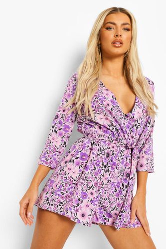 Womens Ditsy Floral Wrap Front Belted Playsuit - - 10 - boohoo - Modalova